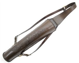 Kołczan plecowy z naturalnej skóry z celtyckimi tłoczeniami, trzy paski, długość 56 cm