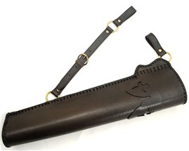 Kołczan ze skóry z wycinanym motywem lilii, mocowanie do pasa, długość 54 cm, 12 strzał